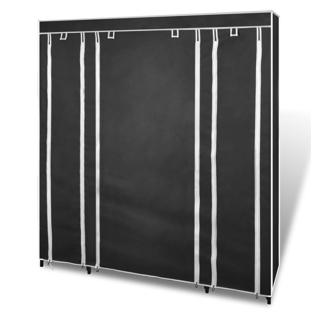 Wardrobe with compartments and rods 45 x 150 x 176 cm Black