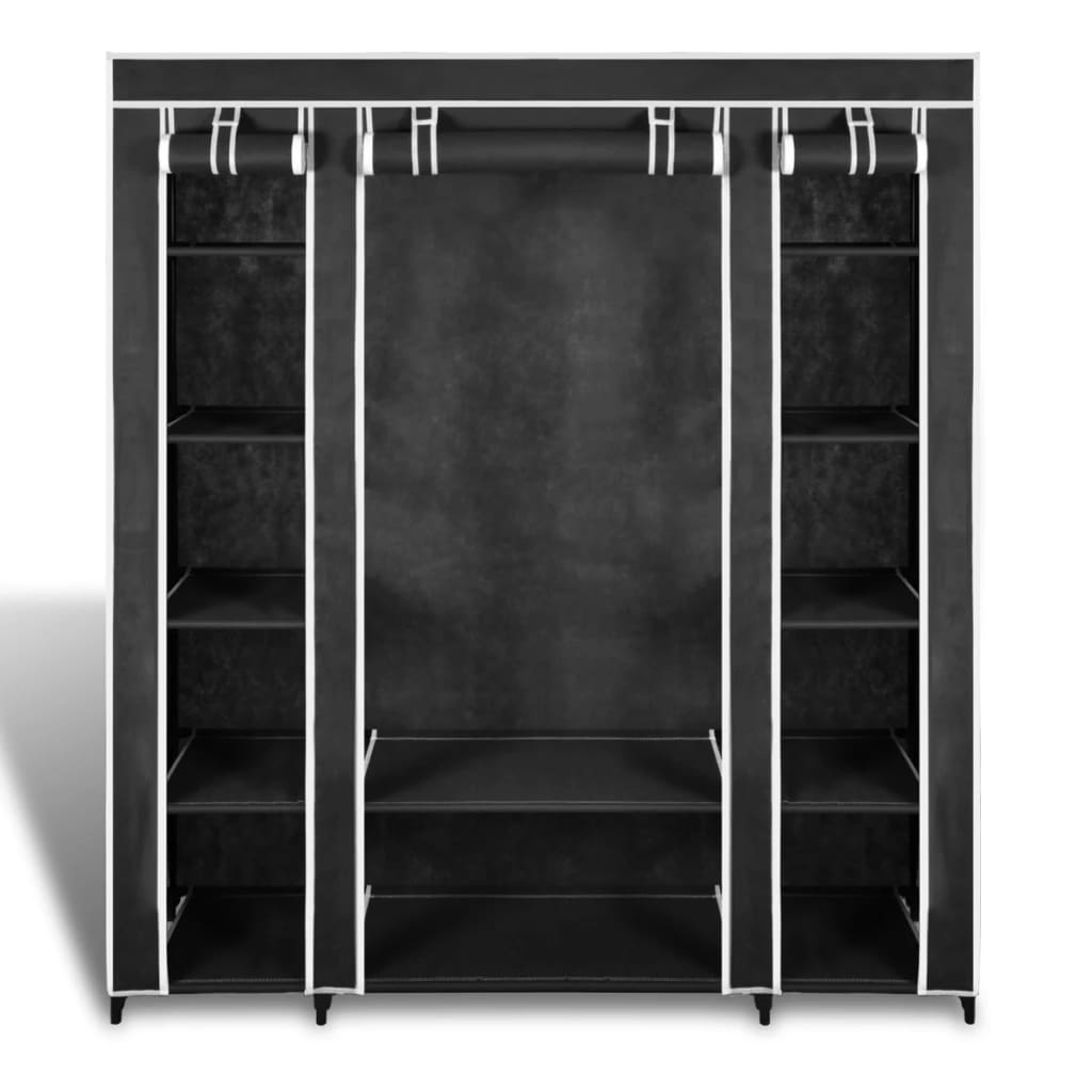 Wardrobe with compartments and rods 45 x 150 x 176 cm Black