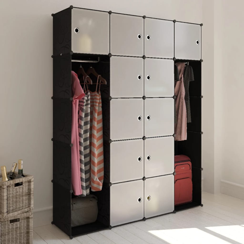 Armoire modulaire 14 compartiments Noir et blanc 37x146x180,5cm