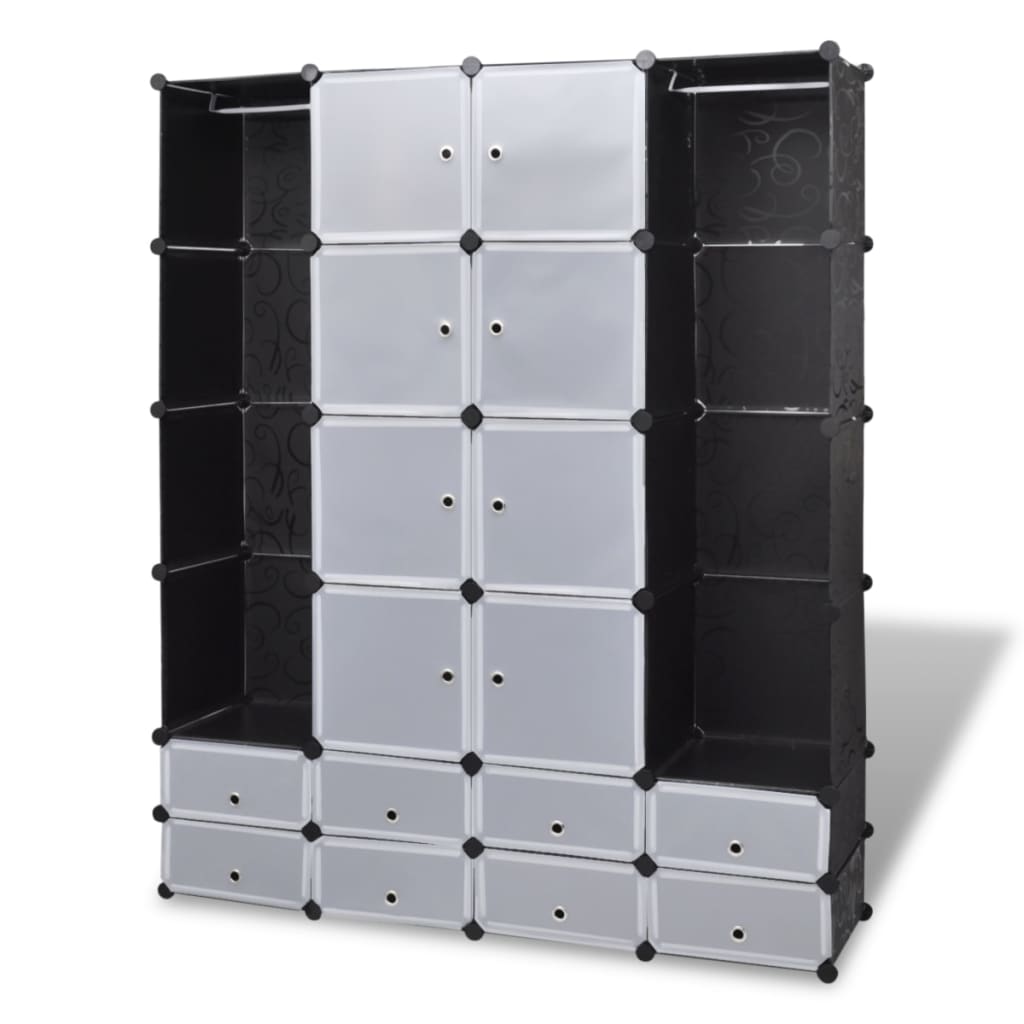 Modular cabinet 18 compartments Black and white 37x146x180.5cm