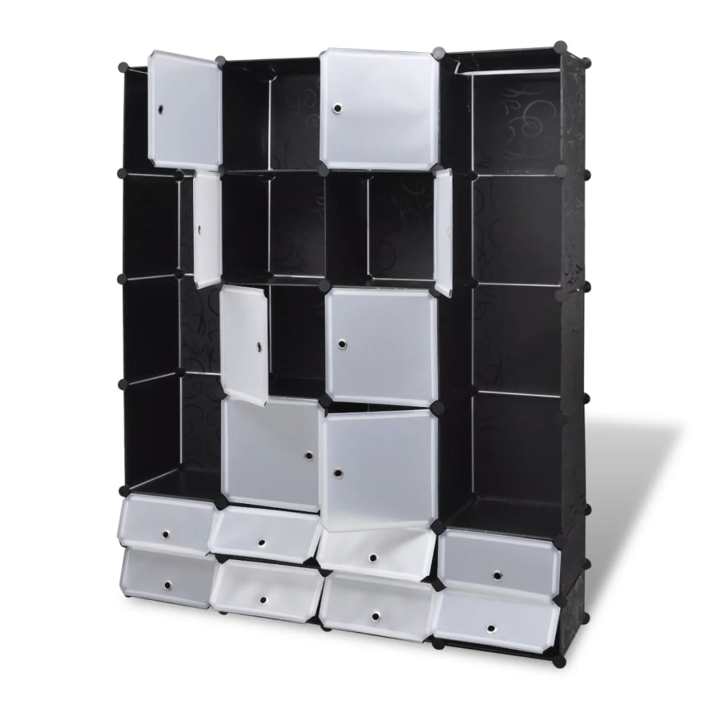 Modular cabinet 18 compartments Black and white 37x146x180.5cm