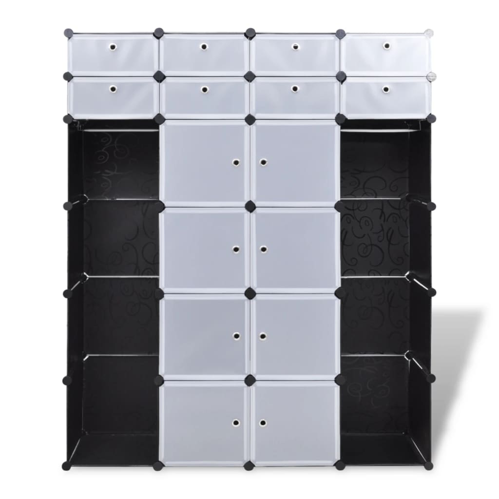 Modular cabinet 18 compartments Black and white 37x146x180.5cm