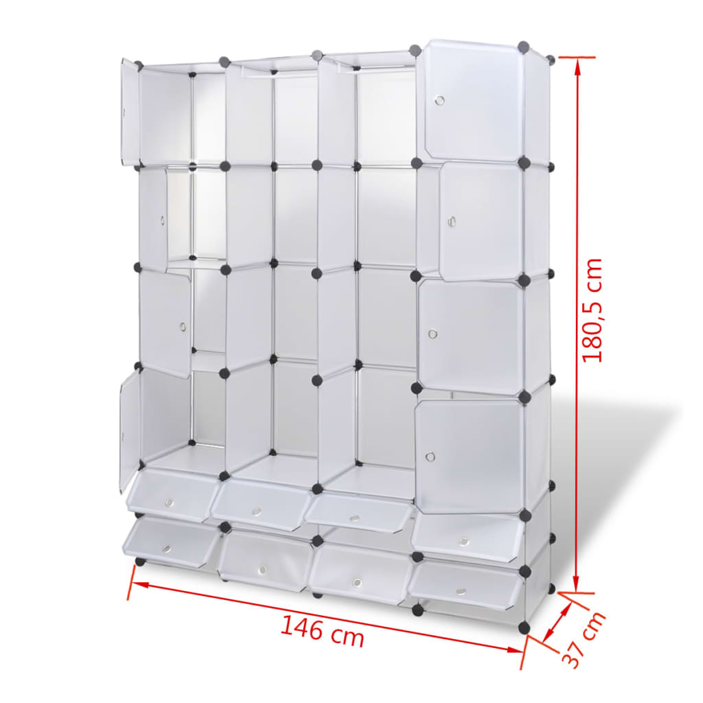 Cabinet modulable avec 18 compartiments blanc 37x146x180,5 cm