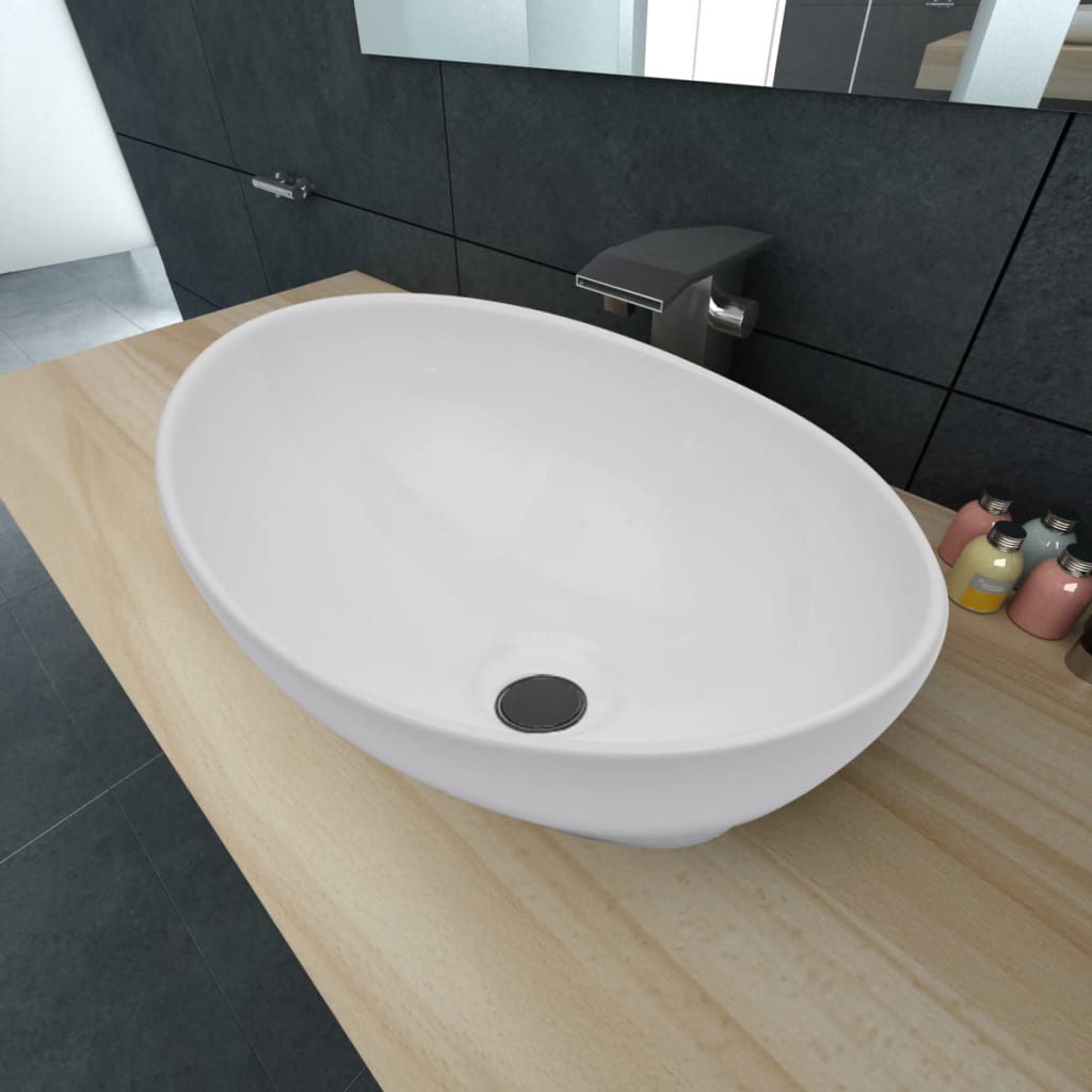 Lavabo en forme ovale Céramique 40 x 33 cm Blanc