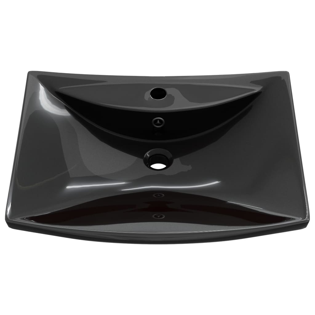 Lavabo rectangulaire en céramique noir de luxe avec trop-plein et trou