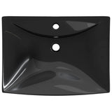 Lavabo rectangulaire en céramique noir de luxe avec trop-plein et trou