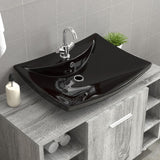 Lavabo rectangulaire en céramique noir de luxe avec trop-plein et trou