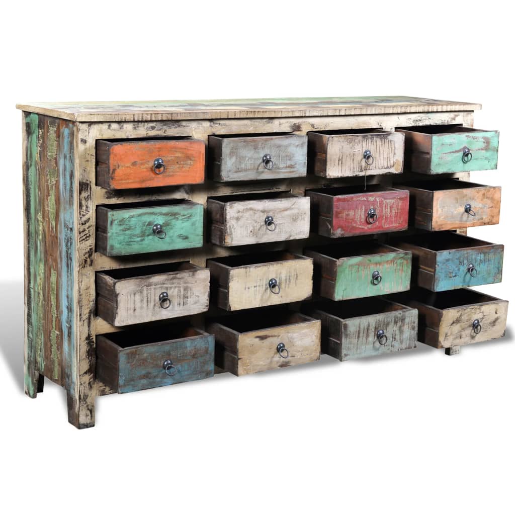 Armoire avec 16 tiroirs Bois massif de récupération Multicolore