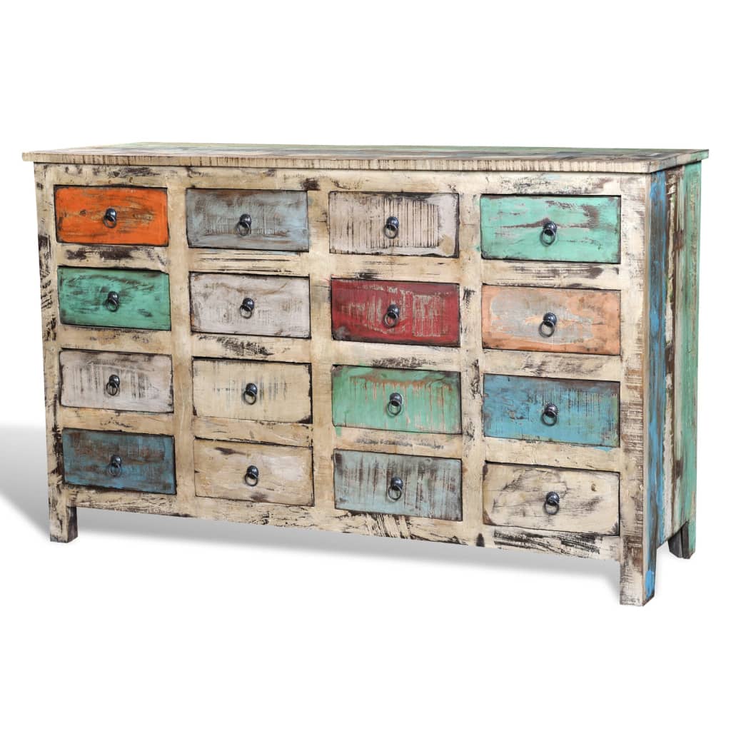 Armoire avec 16 tiroirs Bois massif de récupération Multicolore