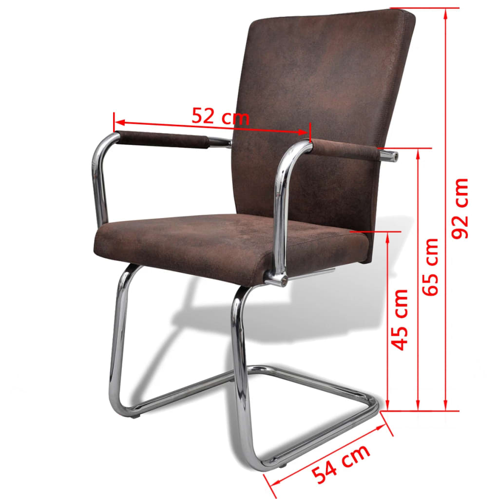 Freischwinger-Esszimmerstühle im 2er-Set aus braunem Lederstoff