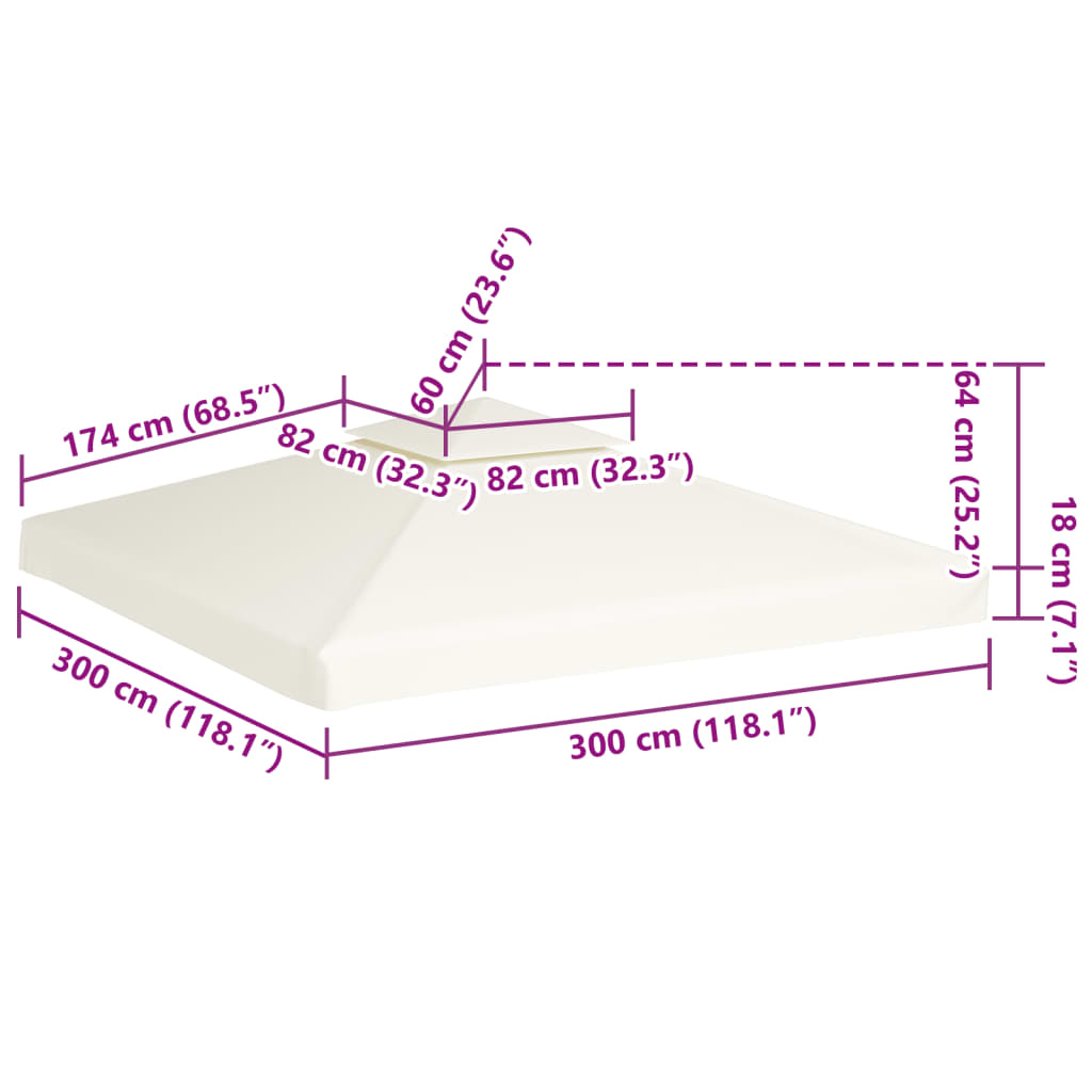 Recouvrement de remplacement d'auvent 310 g/m² 3x3m Blanc crème