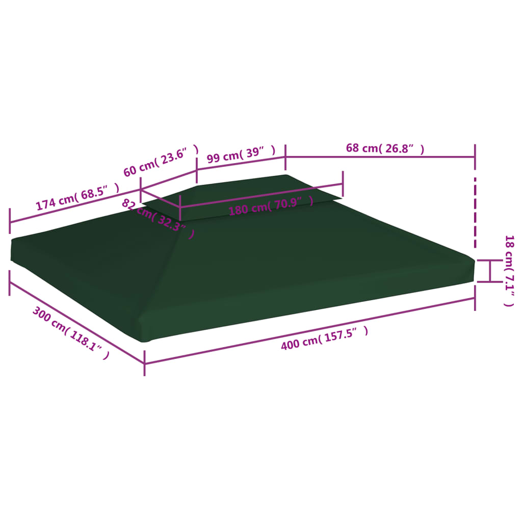 Recouvrement de remplacement d'auvent 310 g/m² 3 x 4 m Vert