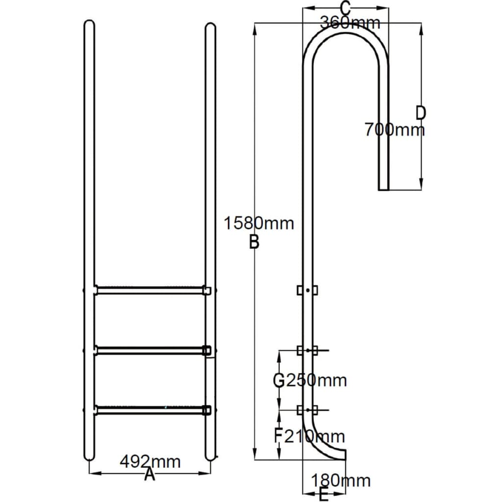 Échelle de piscine à 3 échelons Acier inoxydable 304 120 cm