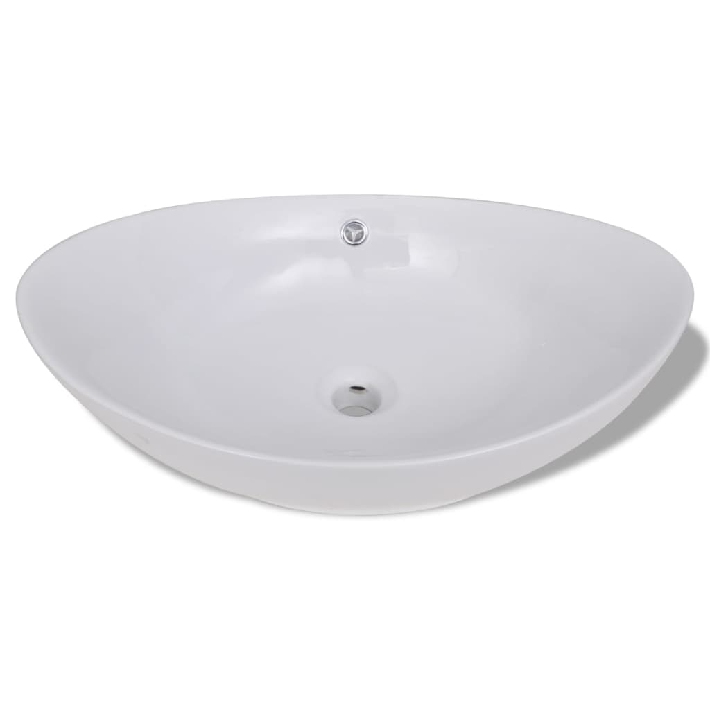 Lavabo ovale en céramique avec trop plein 59 x 38,5 cm