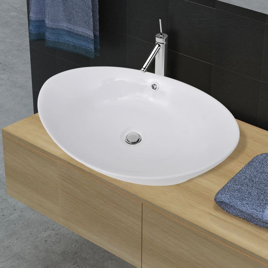 Lavabo ovale en céramique avec trop plein 59 x 38,5 cm