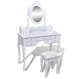 Coiffeuse avec miroir et tabouret 7 tiroirs Blanc