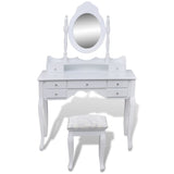 Coiffeuse avec miroir et tabouret 7 tiroirs Blanc