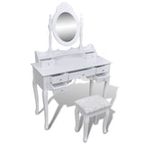 Coiffeuse avec miroir et tabouret 7 tiroirs Blanc