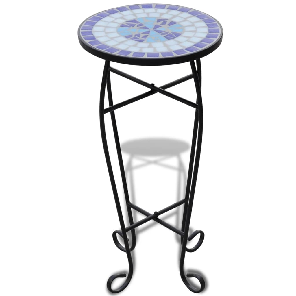 Blue and white mosaic side table