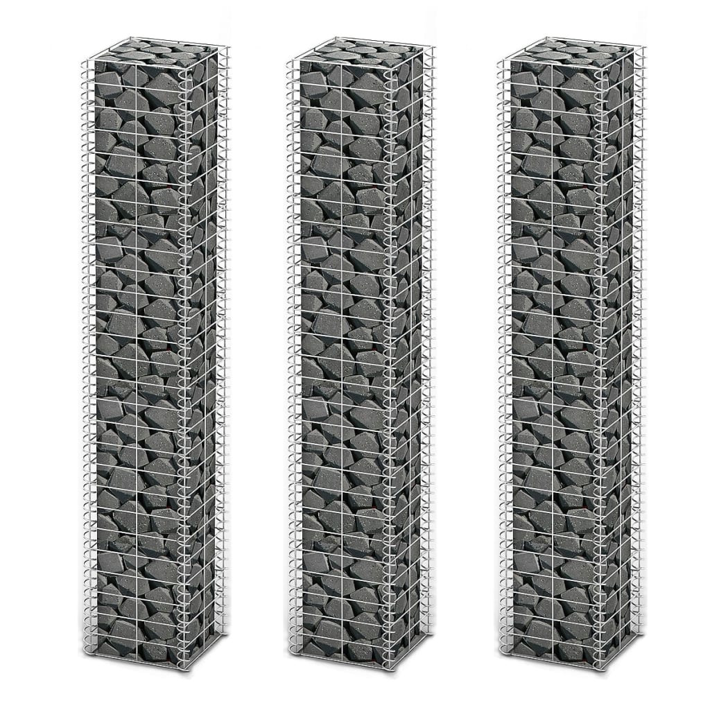 Jeu de panier de gabion 3 pcs Fil galvanisé 25x25x150 cm