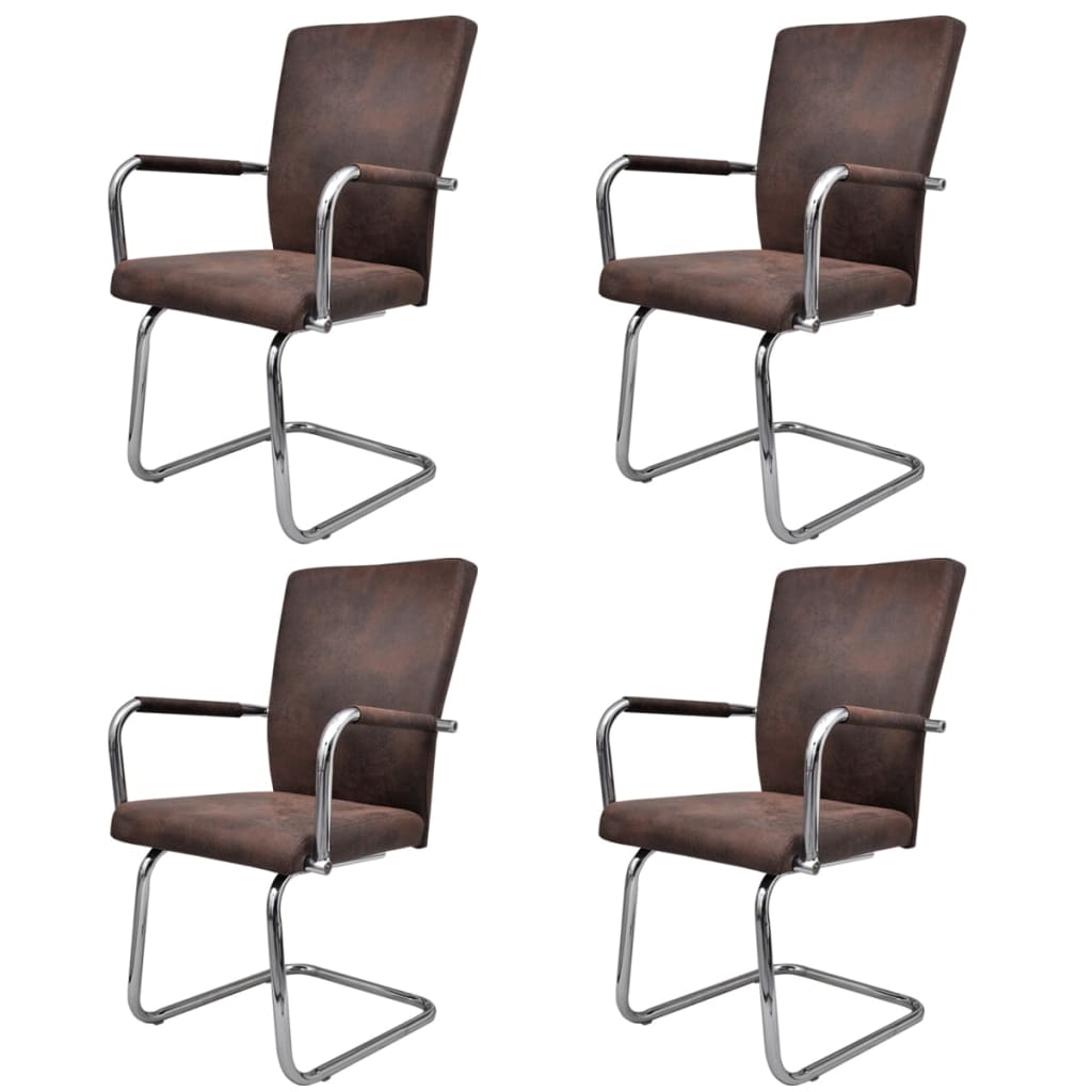 Chaises à manger cantilever lot de 4 marron tissu cuir