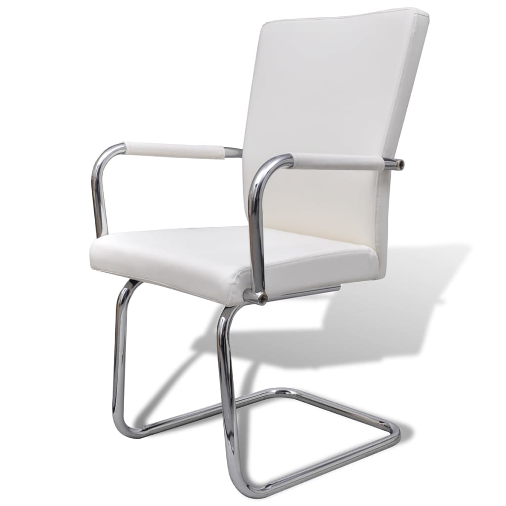 Cantilever dining chairs set of 4 white faux leather