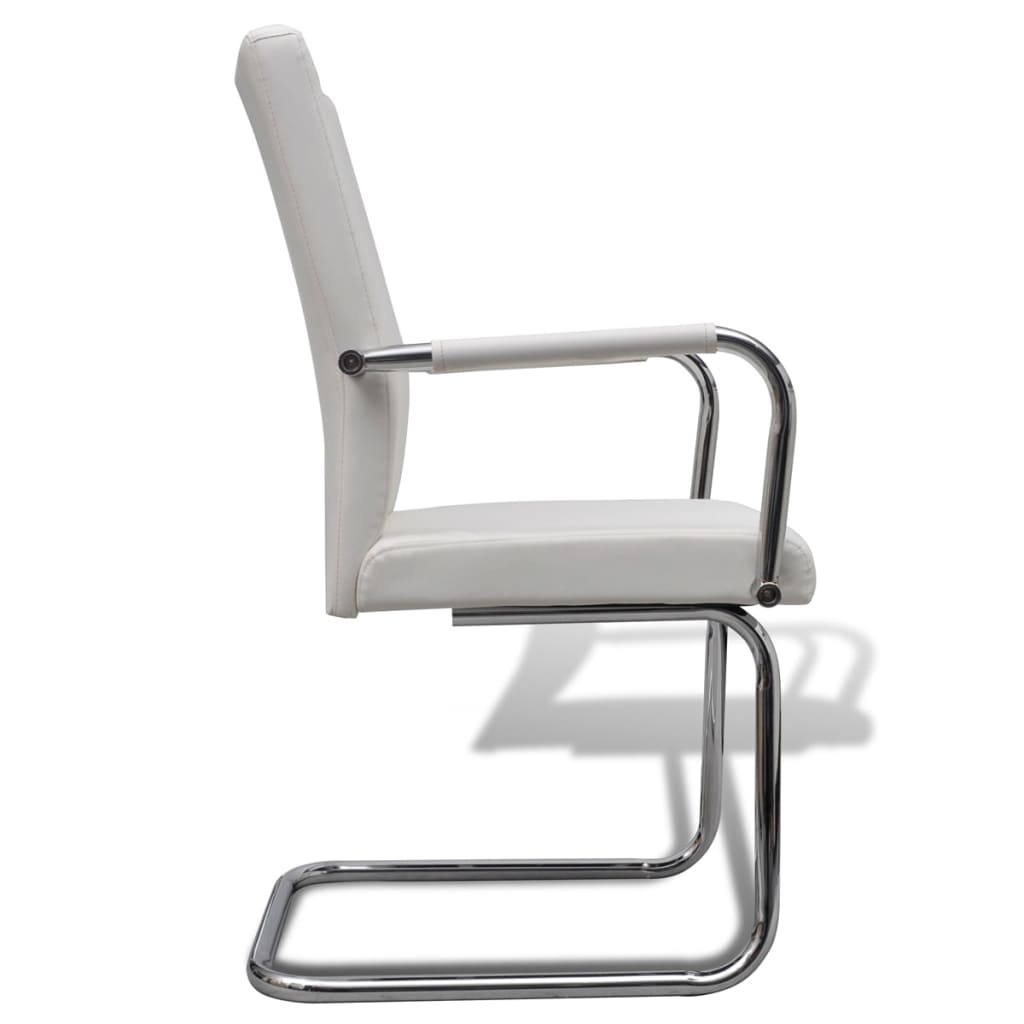 Cantilever dining chairs set of 4 white faux leather