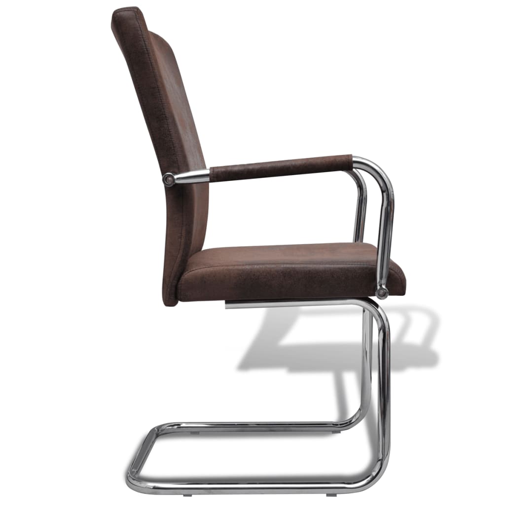 Chaises à manger cantilever lot de 6 marron tissu cuir