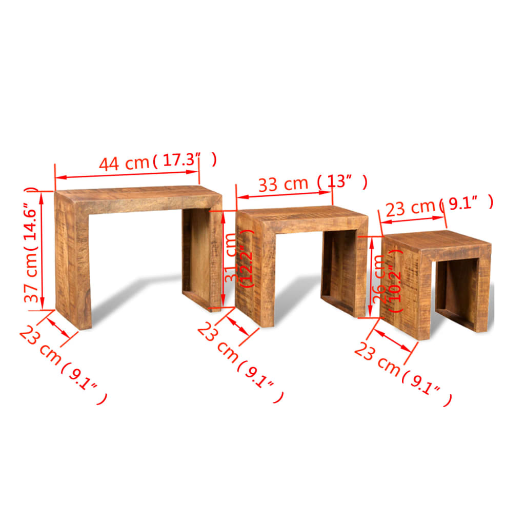 Table gigogne 3 pcs Bois massif de manguier