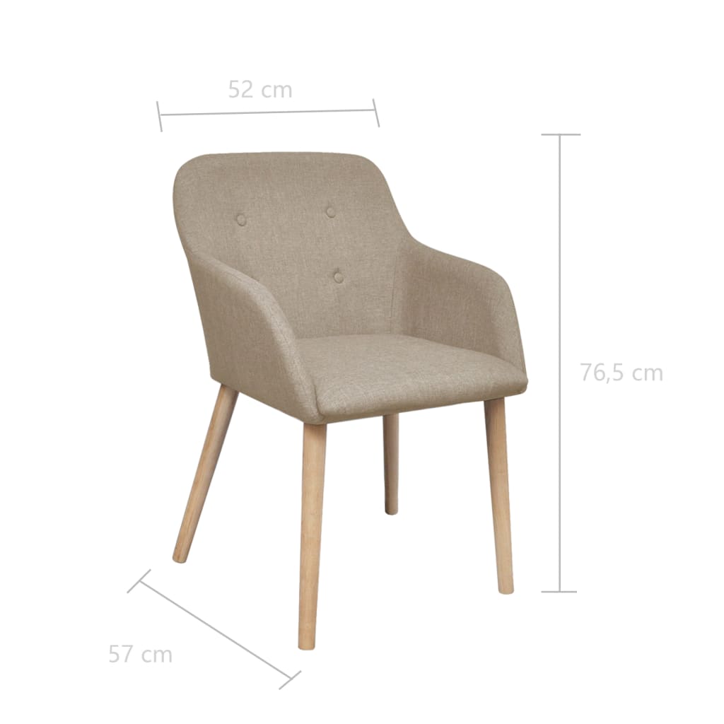 Chaises à manger lot de 2 beige tissu et chêne massif