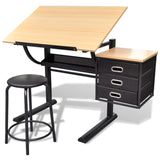 3-Drawer Tilting Drafting Table with Stool