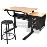 3-Drawer Tilting Drafting Table with Stool