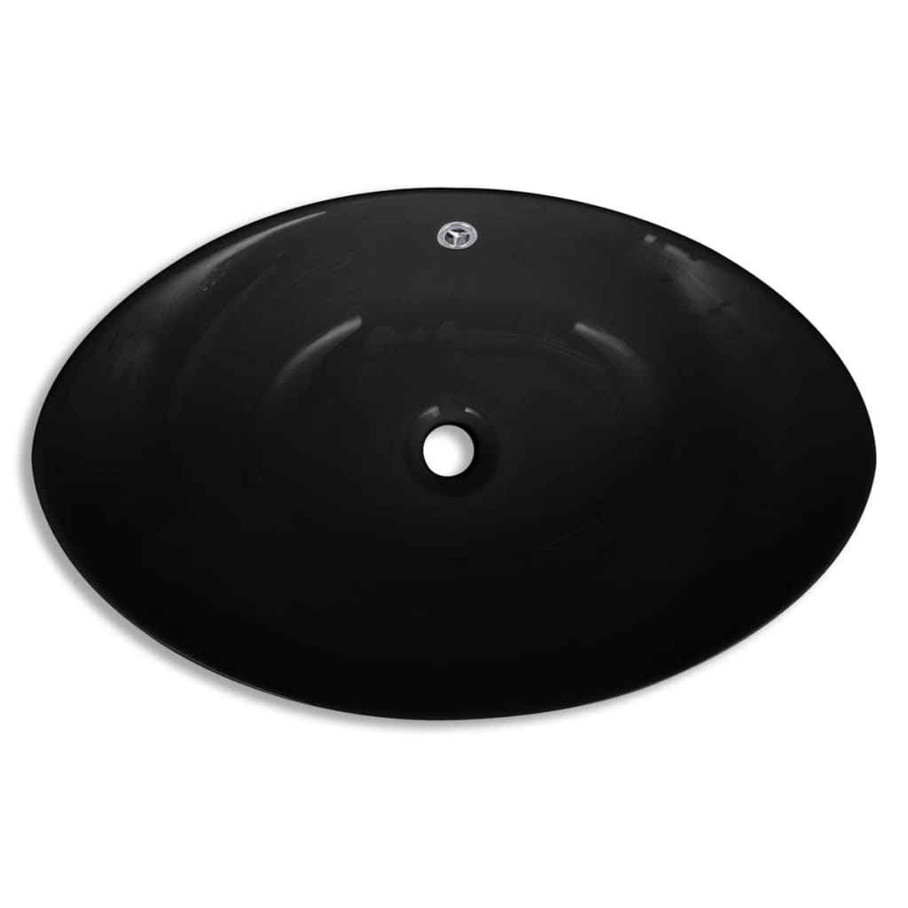 Lavabo ovale en céramique noir avec trop plein 59 x 38,5 cm