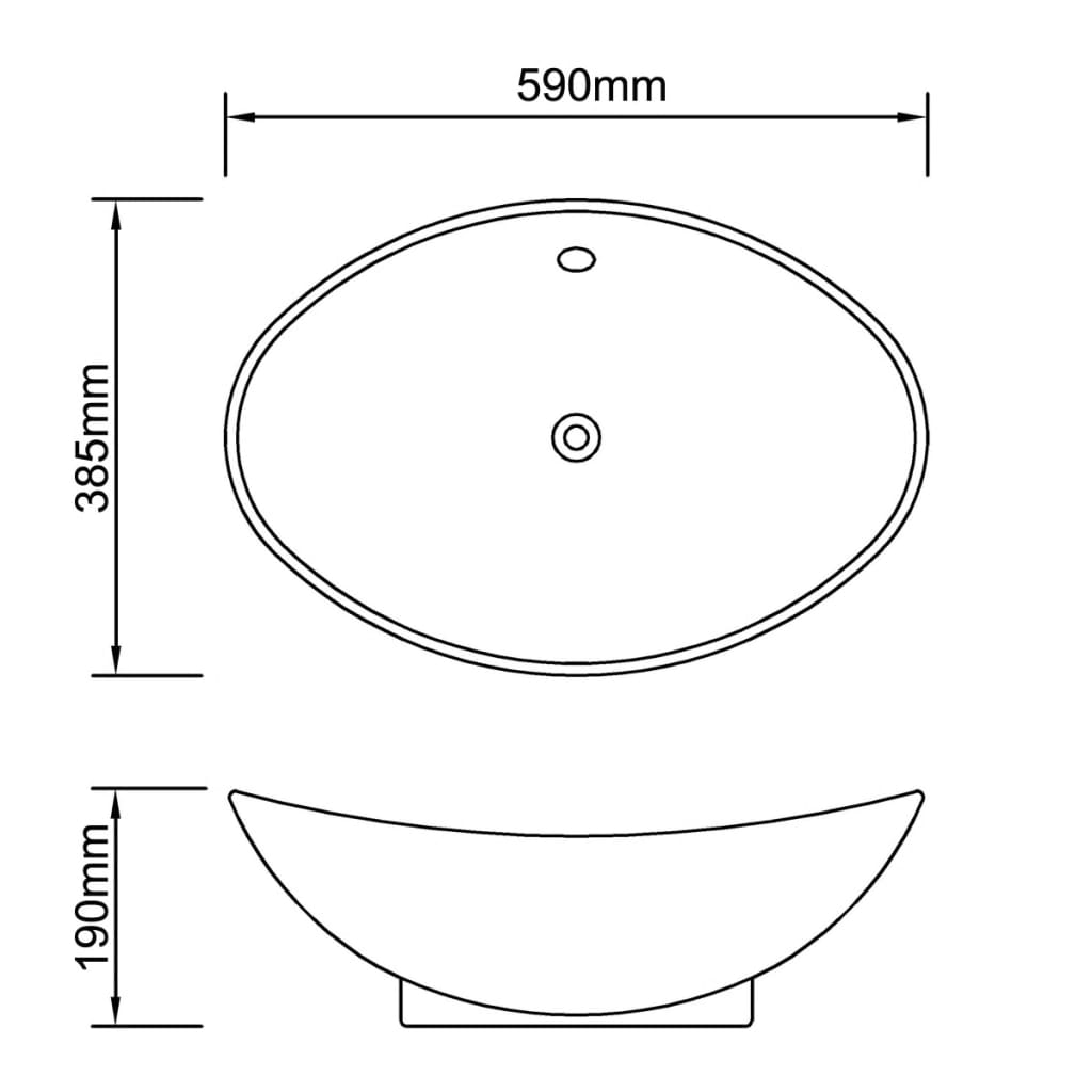 Lavabo ovale en céramique noir avec trop plein 59 x 38,5 cm