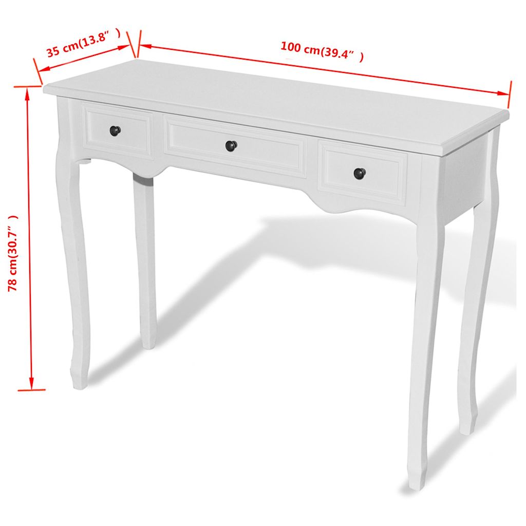 Table de console et coiffeuse avec 3 tiroirs Blanc