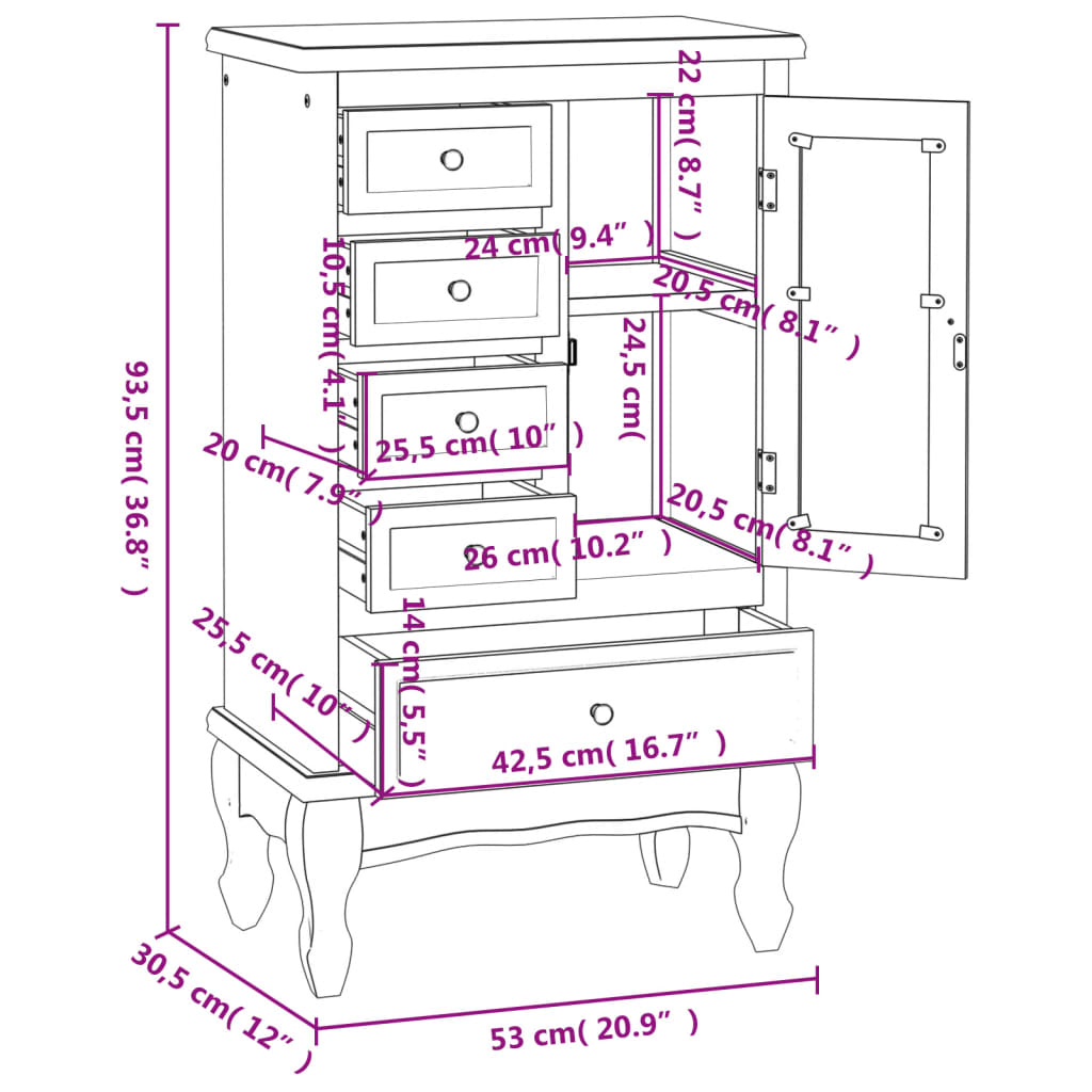 Armoire avec 5 tiroirs et 2 étagères Blanc