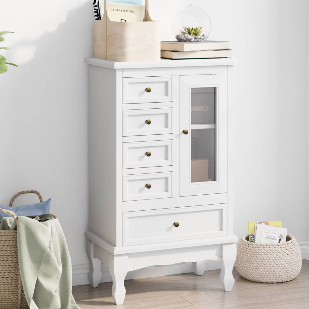 Armoire avec 5 tiroirs et 2 étagères Blanc