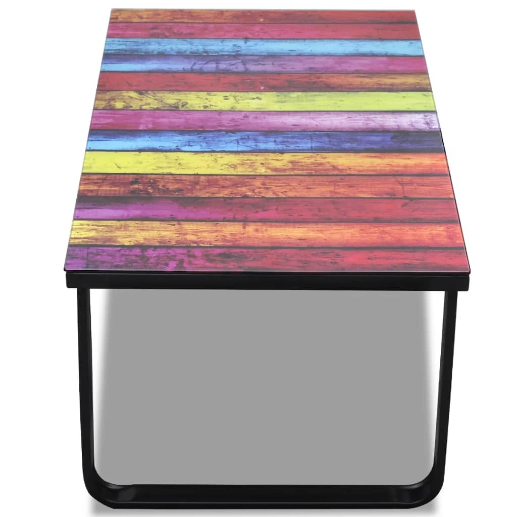 Table basse avec impression d'arc-en-ciel Dessus en verre