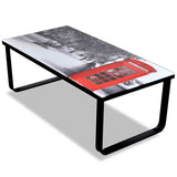 Coffee table with telephone booth print Glass top