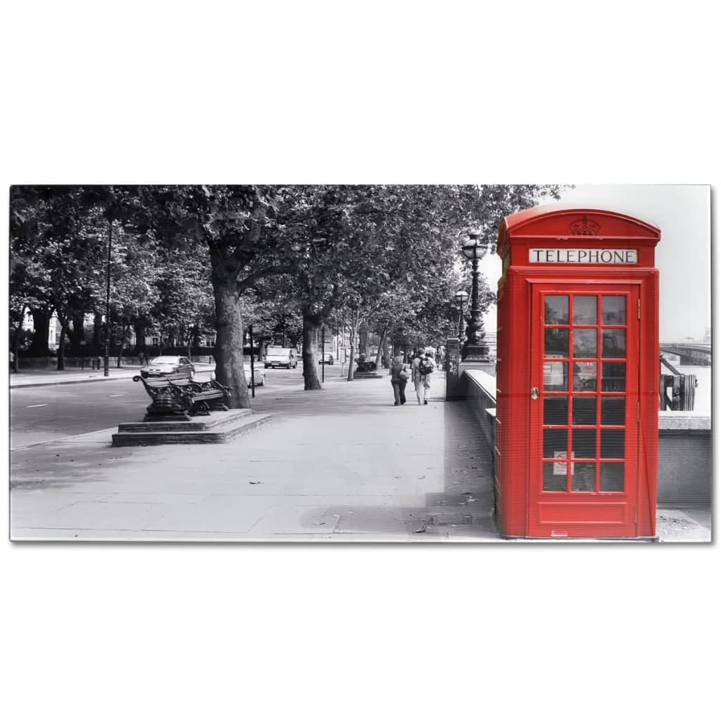 Coffee table with telephone booth print Glass top