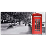 Coffee table with telephone booth print Glass top