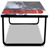 Coffee table with telephone booth print Glass top