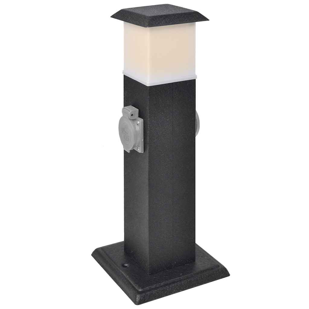 Säule mit Lampe für Gartensteckdose Schwarz