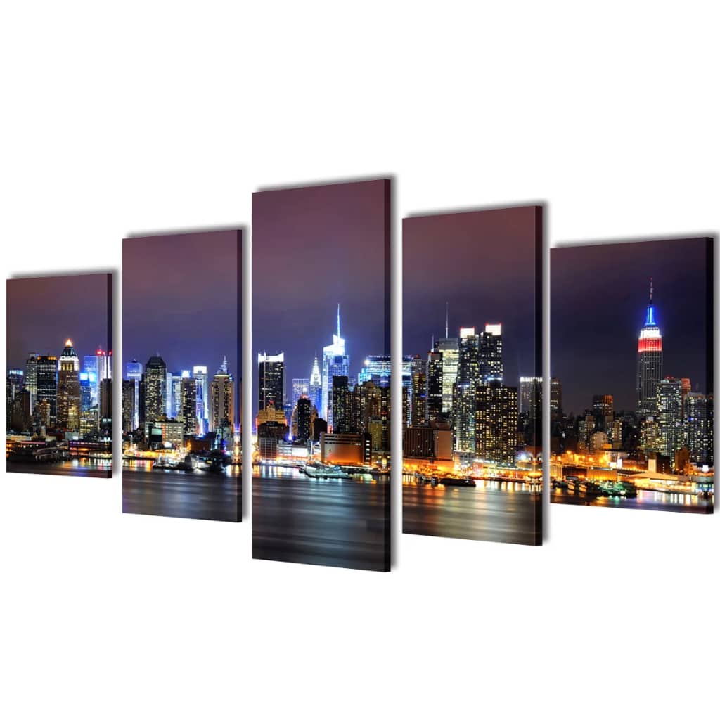 Set de toiles murales imprimées Horizon de New York coloré 100 x 50 cm