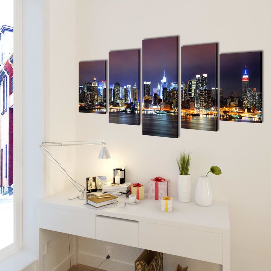 Set de toiles murales imprimées Horizon de New York coloré 200 x 100cm