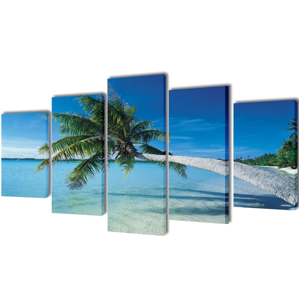 Set of printed wall canvases Beach with palm tree 200 x 100 cm