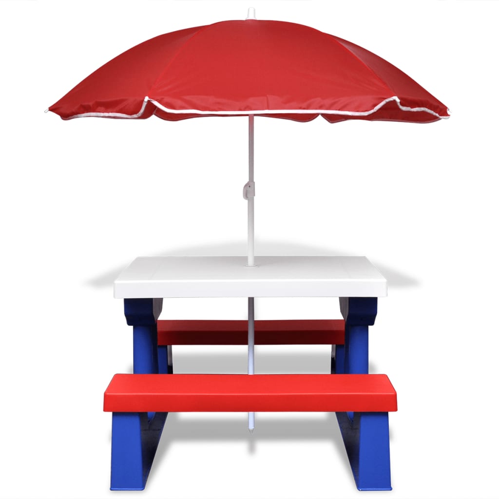 Table et bancs de pique-nique avec parasol pour enfants