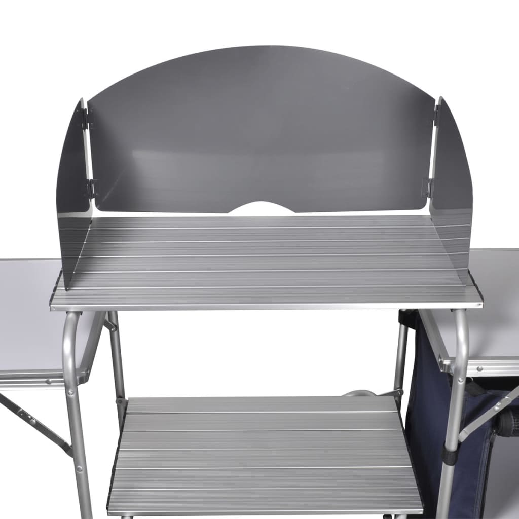 Unité de cuisine de camping pliable avec pare-vent Aluminium