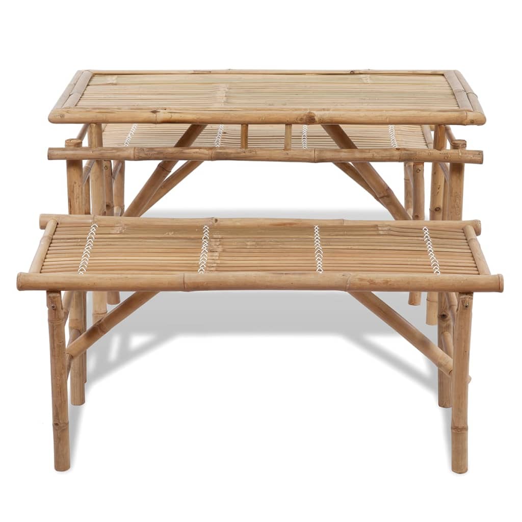 Table de brasserie avec 2 bancs 100 cm Bambou