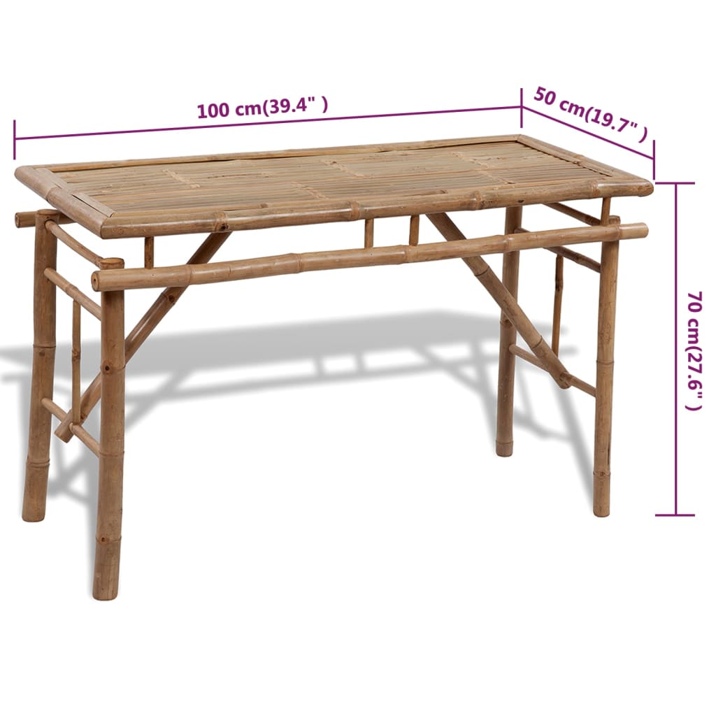 Table de brasserie avec 2 bancs 100 cm Bambou